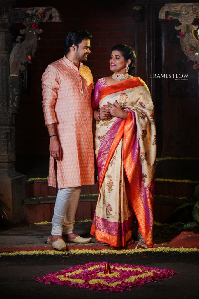 The Telugu groom and the bride, close to each other and feels their lovable moment capturing a heartfelt moment during their pre wedding shoot in Hyderabad