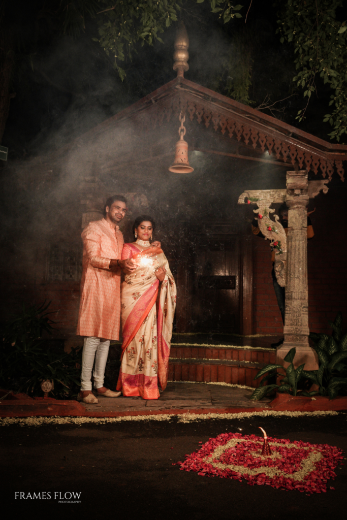 The Telugu wedding couple lightening with their Pre wedding shoot with the presence of love,Captured by Framesflow Photography in Hyderabad