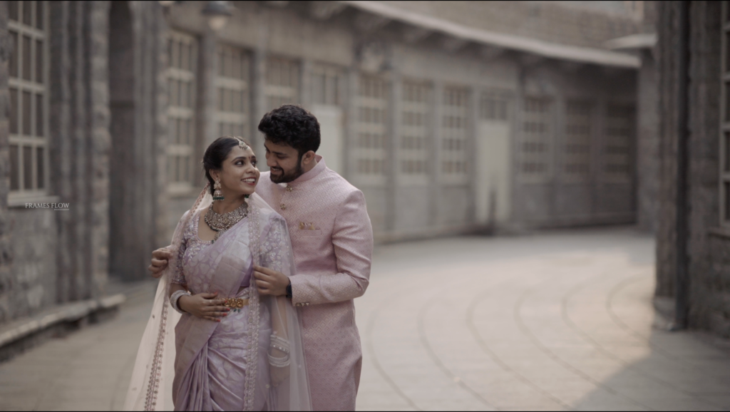 The beautiful Telugu couple, looking each other with the presence of love during their tradition wedding ceremony captured by Framesflow photography in Hyderabad.